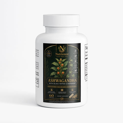 Nutrienest Ashwagandha Complex | Organic Root & Black Pepper Capsules Nutrienest