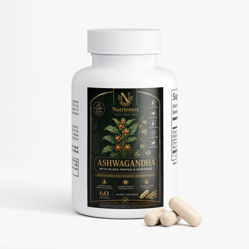 Nutrienest Ashwagandha Complex | Organic Root & Black Pepper Capsules Nutrienest