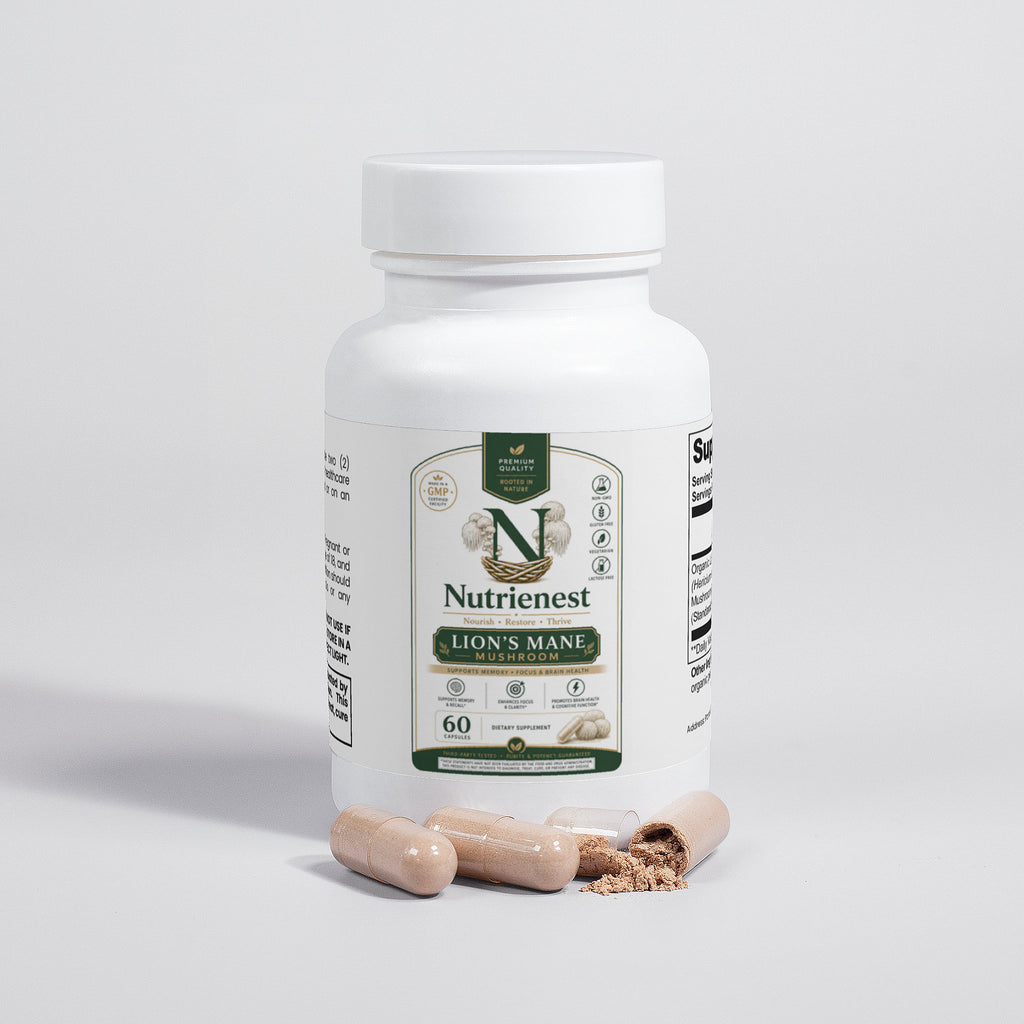 Nutrienest Lion's Mane Mushroom Capsules | Memory, Focus & Brain Health Support Nutrienest